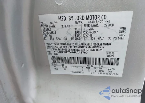 2010 Ford Escape Xlt из США, поврежденный, VIN 1FMCU0D74AKA42763